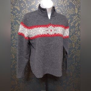 Woolrich Gray and Red quarter Zip Wool Sweater